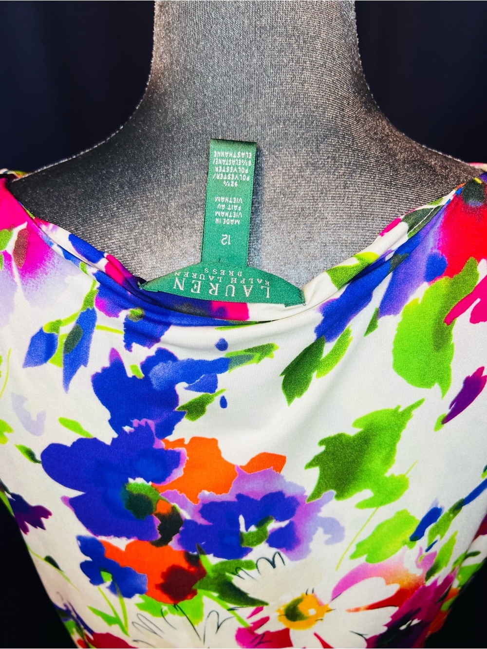 Lauren Ralph Lauren Floral Scoop Neck Dress - White, Blue, Green, Pink, Orange - Picture 5 of 9